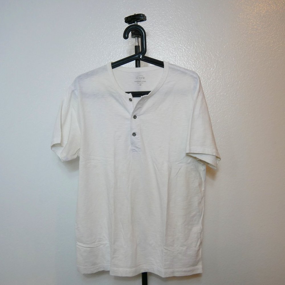 J. Crew Garment Dyed Short Sleeve Henley, White, Medium